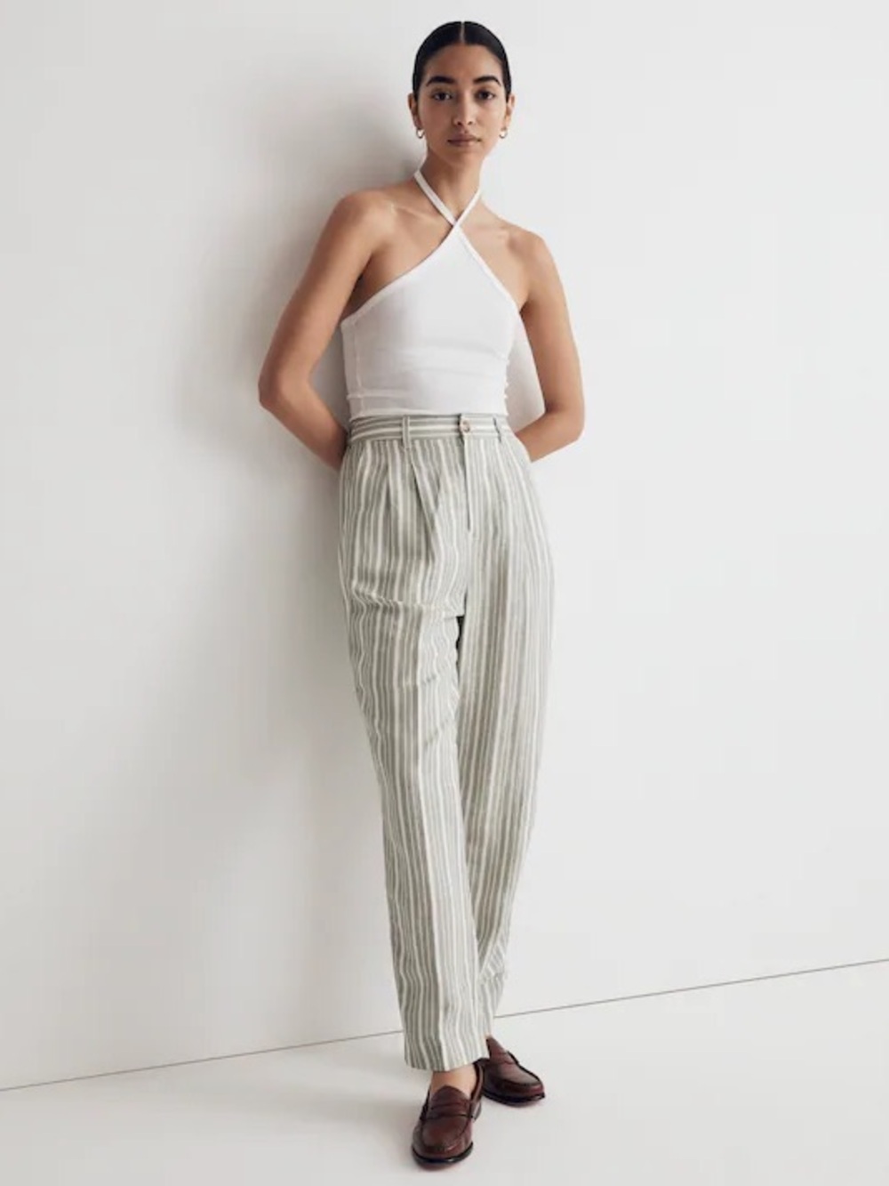 The Tailored Tapered Pant in Striped Linen-Blend by Madewell